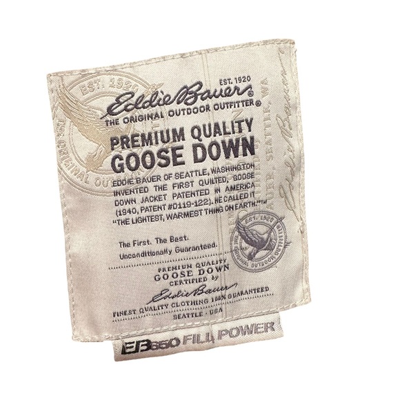 Eddie Bauer Goose Down Coat Mens EB650 Fill Power Zip Up Snap Button Green Small - Picture 13 of 13